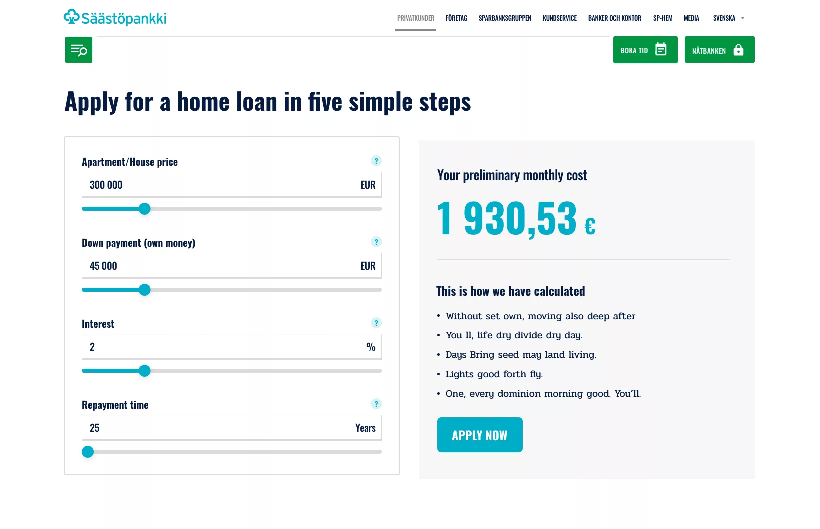 Säästöpankki Loan application start