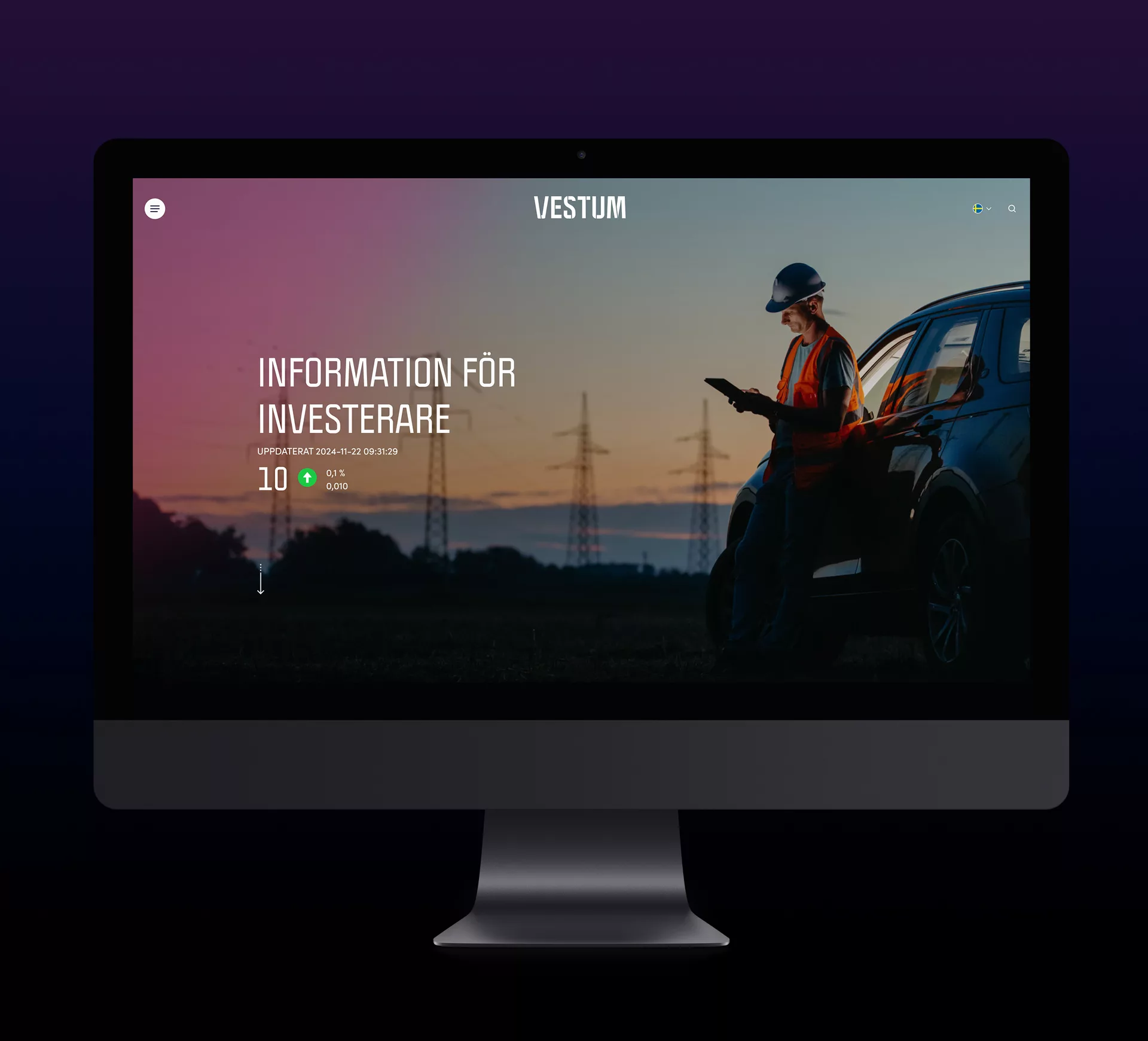 Vestum invest page in Imac Pro