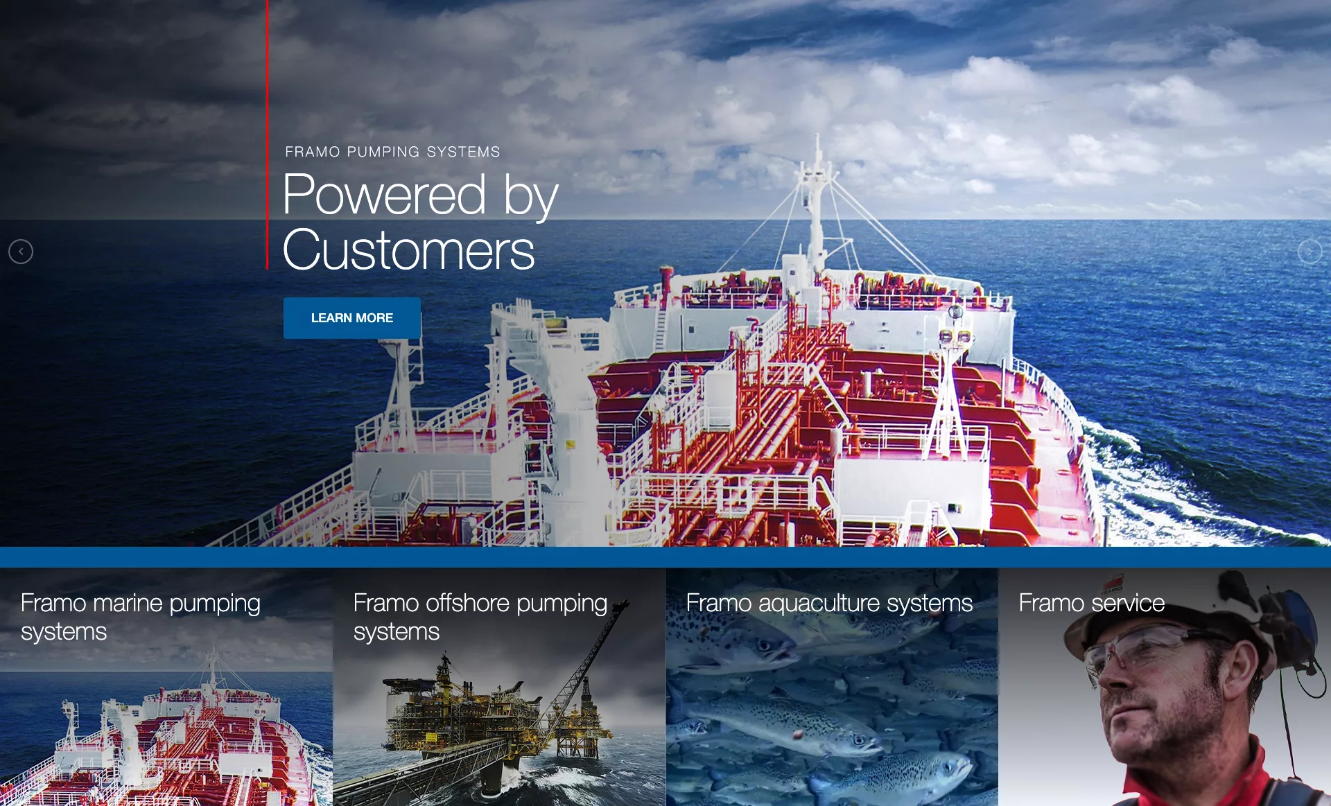 Framo website with hero and business areas